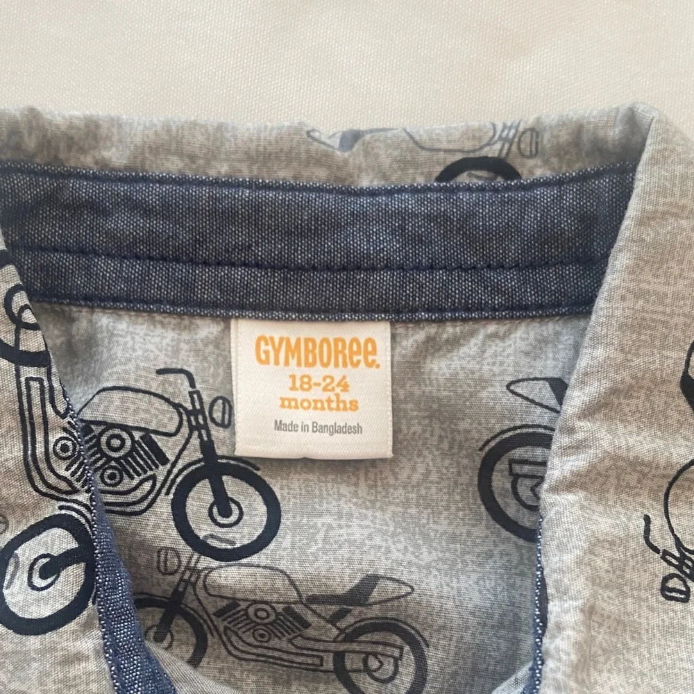Gymboree Gray Button Down with Motorcycle Print